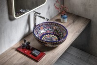 Sapho Priori pultra tehető kerámia mosdó, lila díszítéssel PI022 40,5 cm