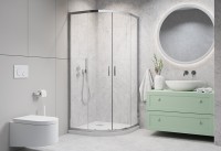 H2O Comfort E 100x80 cm aszimmetrikus, íves, tolóajtós zuhanykabin, átlátszó üveggel, króm profillal