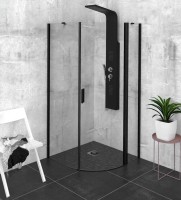 Sapho Zoom Line B90x90 cm íves zuhanykabin JOBBOS nyitással, átlátszó üveggel, matt fekete profillal