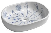 Sapho Priori pultra tehető kerámia mosdó, fehér-kék mintával PI029 60x40 cm