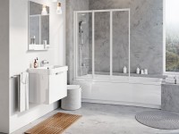 Ravak VS3 100 háromrészes, harmonika rendszerű, összehajtható kádparaván fehér keret + átlátszó üveg