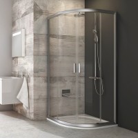 Ravak Blix BLCP4 íves 80x80 cm tolóajtós zuhanykabin, szatén (matt ezüst) kerettel, átlátszó üveggel