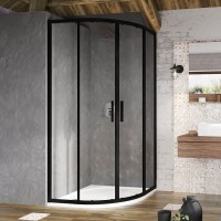 Ravak Blix Slim BLSCP4 íves 80x80 cm tolóajtós zuhanykabin, matt fekete kerettel, átlátszó üveggel