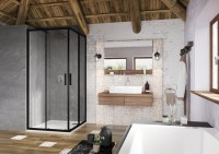 Ravak Blix Slim BLSRV2 szögletes 80x80 cm tolóajtós zuhanykabin, matt fekete kerettel, átlátszó üveg