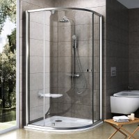 Ravak Pivot PSKK 80 cm íves zuhanykabin, kifelé nyíló ajtóval, szatén ezüst kerettel, átlátszó üvegg