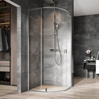 Ravak Nexty NSKK3 90 cm íves zuhanykabin, kifelé nyíló ajtóval, fényes króm kerettel, átlátszó üveg