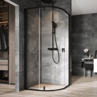 Ravak Nexty NSKK3 80 cm íves zuhanykabin, kifelé nyíló ajtóval, fekete kerettel, átlátszó üveggel