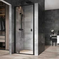 Ravak Nexty NDOP1 80 cm zuhanyajtó, kifelé nyíló ajtóval, fekete kerettel, átlátszó üveggel