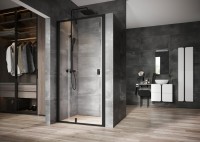 Ravak Nexty NDOP2 110 cm zuhanyajtó, kifelé nyíló ajtóval, fekete kerettel, átlátszó üveggel