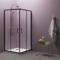 Kolpa San Eco Quat TKK Black szögletes zuhanykabin 80x80 cm 2 tolóajtóval, fekete kerettel, átlátszó