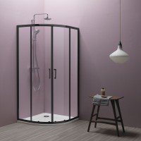 Kolpa San Eco Quat TKP Black íves zuhanykabin 90x90 cm 2 tolóajtóval, fekete kerettel, átlátszó üveg