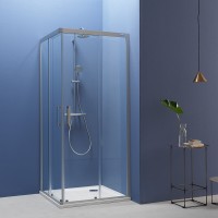 Kolpa San Pulsar TKK 100x100 cm szögletes zuhanykabin ezüst kerettel, átlátszó üveggel