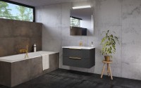 Tboss Carvea fali alsó fürdőszobabútor 2 fiókkal, kerámia mosdóval, 3 féle fogantyúval, 33 színbe