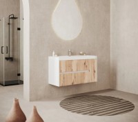 Savini Portofino fürdőszobabútor 3022CF40 aranytölgy + fehér színben, mosdóval