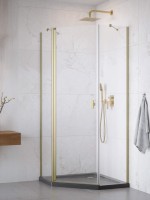 Radaway Nes Brushed Gold PTJ 90x90 cm ötszögletű zuhanykabin, Easy Clean bevonattal, szálcsiszolt ar