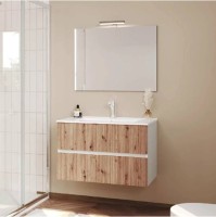 Bianco Lucido Woodfront 80 cm komplett fürdőszobabútor szett, mosdóval, tükörrel, világítás