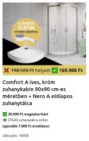 H2O Comfort A íves, króm zuhanykabin 90x90 cm + Nero A előlapos zuhanytálca SZETT