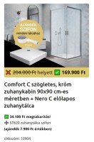 H2O Comfort C szögletes, króm zuhanykabin 90x90 cm + Nero C előlapos zuhanytálca SZETT