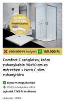 H2O Comfort C szögletes, króm zuhanykabin 90x90 cm + Nero C Slim lapos zuhanytálca SZETT