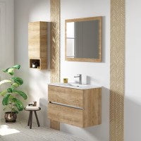 Coycama Gaia 60 cm alsó fürdőszobabútor, Onix New porcelán mosdóval, natúr tölgy színben