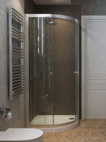 Radaway Projecta 80x80 cm íves, tolóajtós zuhanykabin, átlátszó üveggel, Easy clean bevonattal, króm