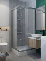Radaway Projecta C 80x80 cm szögletes, tolóajtós zuhanykabin, átlátszó üveggel, Easy clean be
