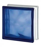 1919  8 W Basic pasztell kék anyagában színezett, átlátszó, hullámos üvegtégla 19x19x8 cm