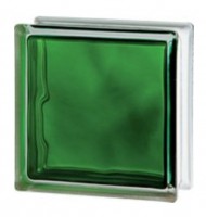 1919  8 W Brilly sötét zöld anyagában színezett, átlátszó, hullámos üvegtégla 19x19x8 cm