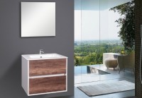 Wellis Ginger 60 cm komplett fürdőszobabútor 2 fiókkal, öntött márvány mosdóval + tükörrel, Dió szín