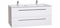 Wellis Almeria 120 cm 2 fiókos mosdószekrény, dupla, öntött márvány mosdóval, fényes fehér színben