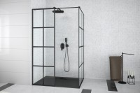 Besco Excea 2 részes Walk in zuhanyfal, fekete profillal, 120x80x190 cm