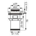 Ferro Click-clack mosdó leeresztőszelep, fekete, túlfolyós mosdóhoz, kistányéros S283-BL-B